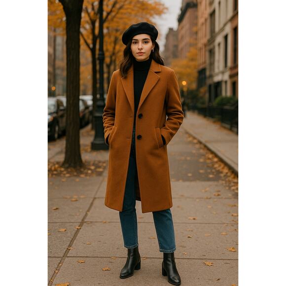 Greylin Bryce Brushed Oversized Long Coat Brown Button XS Winter Quiet Luxury - Picture 1 of 14